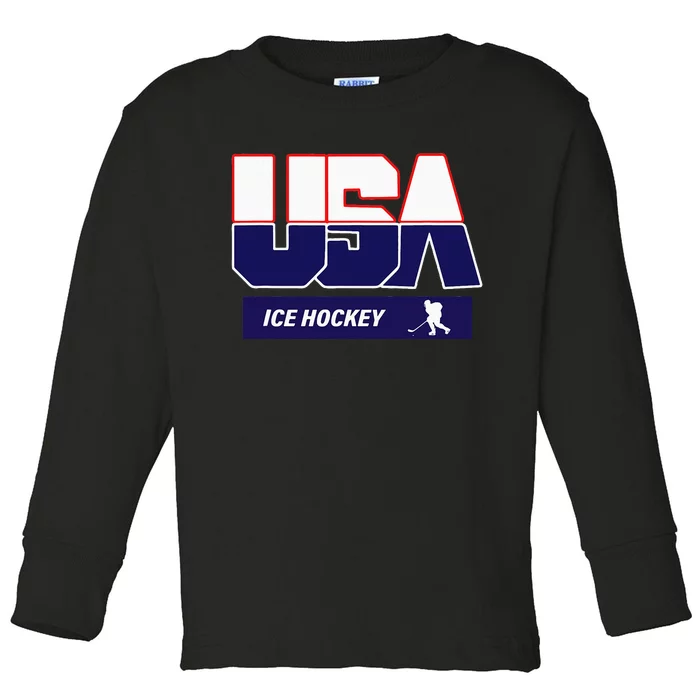 Ice Hockey 2024 Souvenir Usa Team Toddler Long Sleeve Shirt