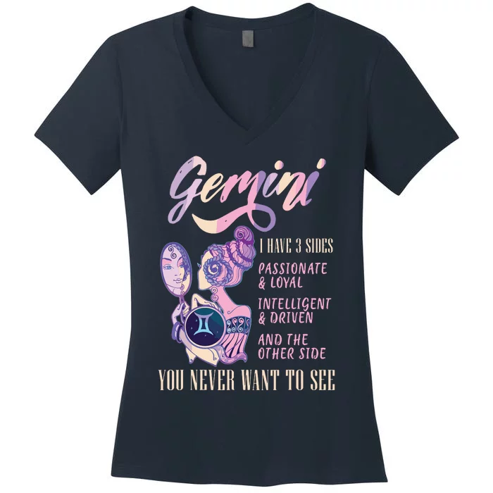 I Have 3 Sides Gemini Zodiac Sign Women's V-Neck T-Shirt