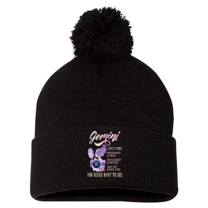 I Have 3 Sides Gemini Zodiac Sign Pom Pom 12in Knit Beanie