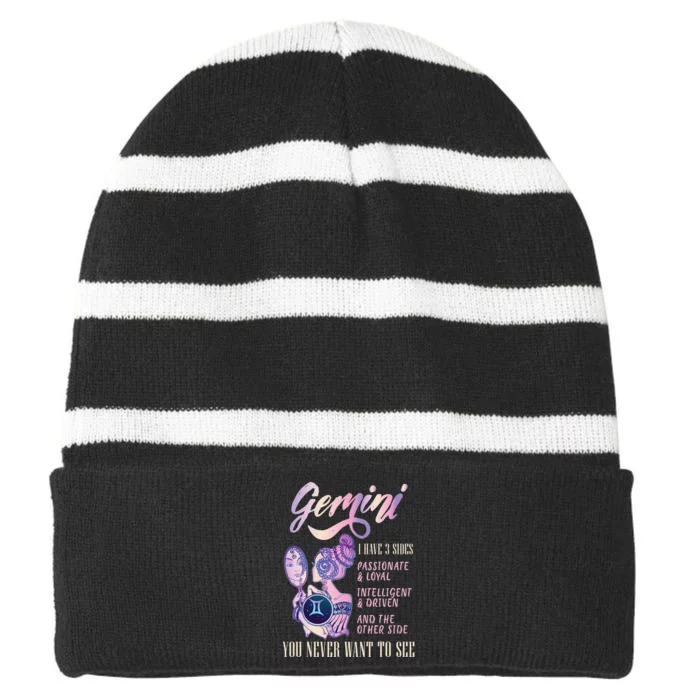 I Have 3 Sides Gemini Zodiac Sign Striped Beanie with Solid Band