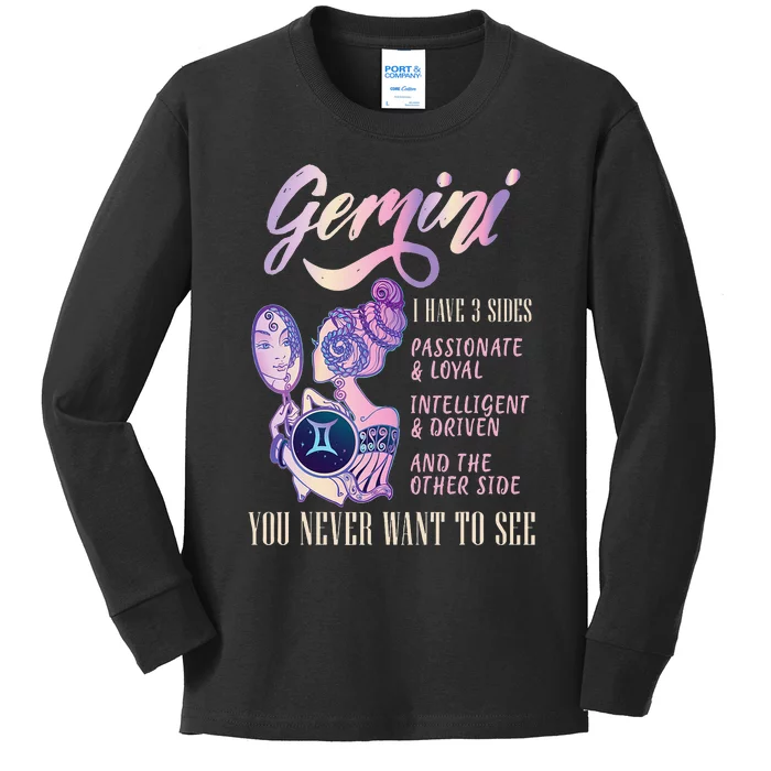 I Have 3 Sides Gemini Zodiac Sign Kids Long Sleeve Shirt