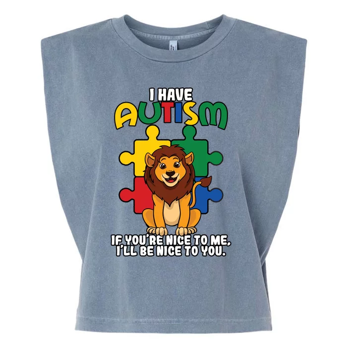 I Have Autism Puzzle Piece Lion Awareness Day Asperger Gift Garment-Dyed Women's Muscle Tee