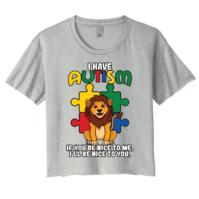 I Have Autism Puzzle Piece Lion Awareness Day Asperger Gift Women's Crop Top Tee