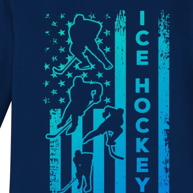 Ice Hockey America Flag I Ice Hockey Player Ice Hockey Flag Gift Baby Long Sleeve Bodysuit