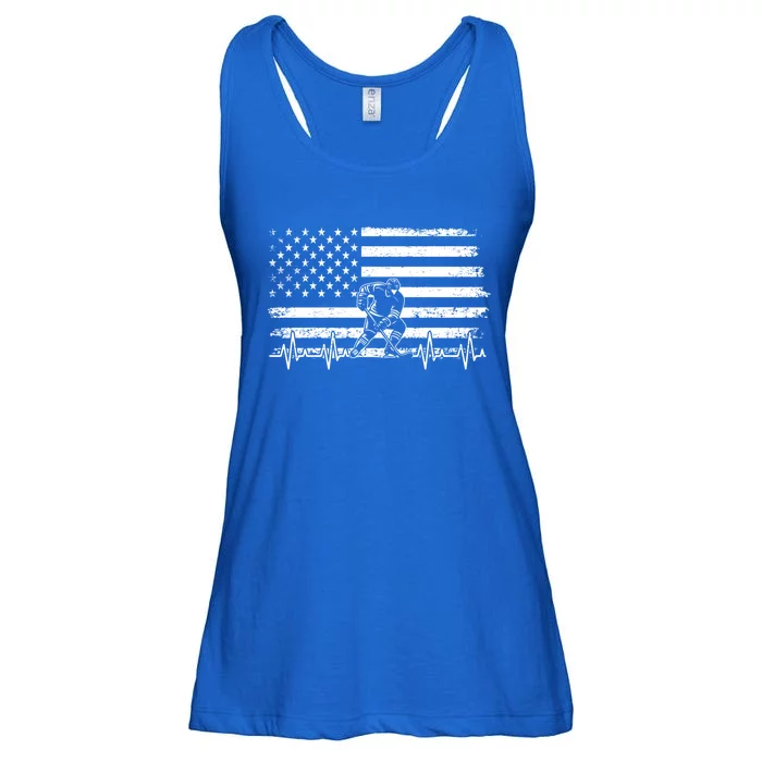 Ice Hockey American Flag Ice Hockey Player Heartbeat Rhytm Great Gift Ladies Essential Flowy Tank