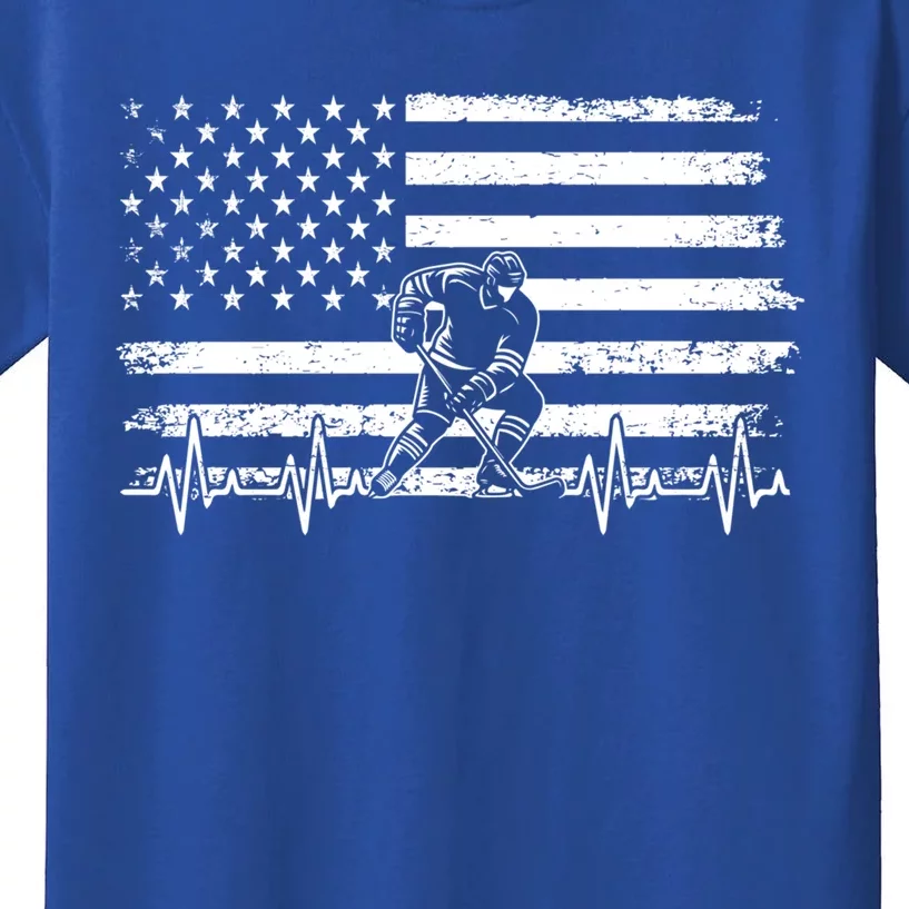 Ice Hockey American Flag Ice Hockey Player Heartbeat Rhytm Great Gift Kids T-Shirt