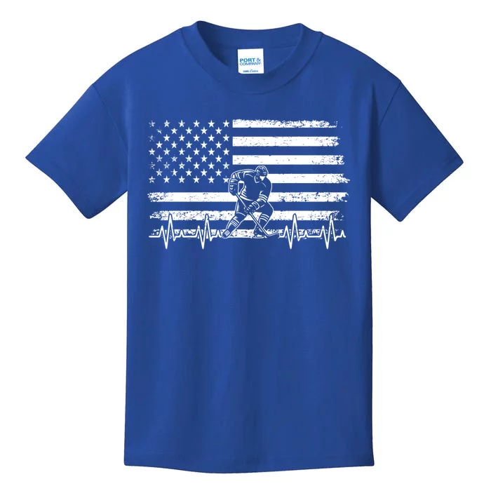 Ice Hockey American Flag Ice Hockey Player Heartbeat Rhytm Great Gift Kids T-Shirt