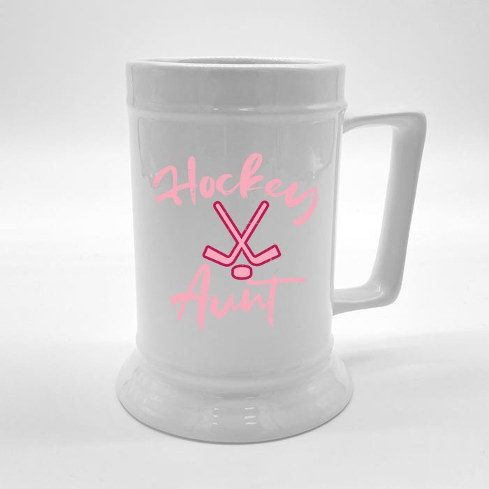 Ice Hockey Aunt Cute Mothers Day Aunty Auntie Nephew Gift Front & Back Beer Stein