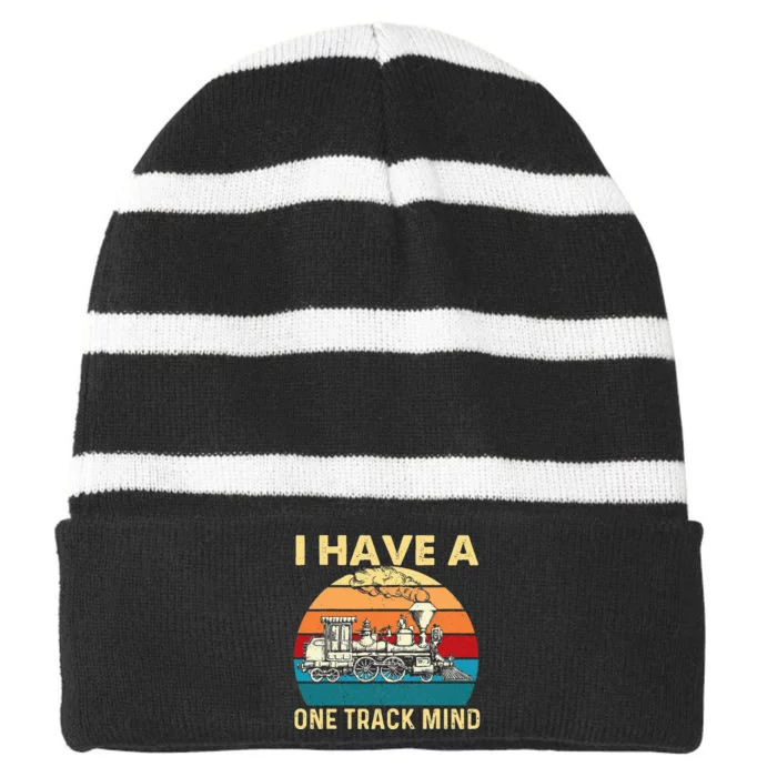 I Have A One Track Mind Trainspotter Model Train Railroad Striped Beanie with Solid Band