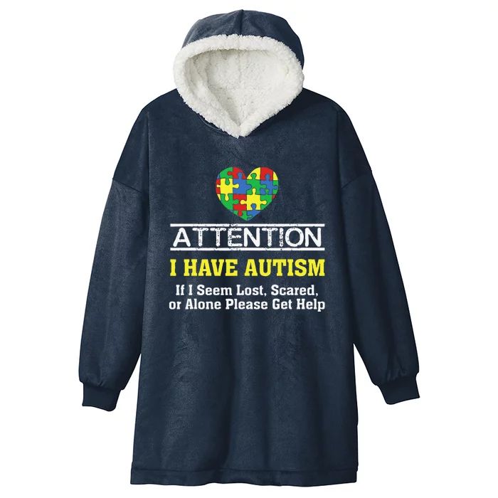 I Have Autism Puzzle Heart Autism Awareness Hooded Wearable Blanket