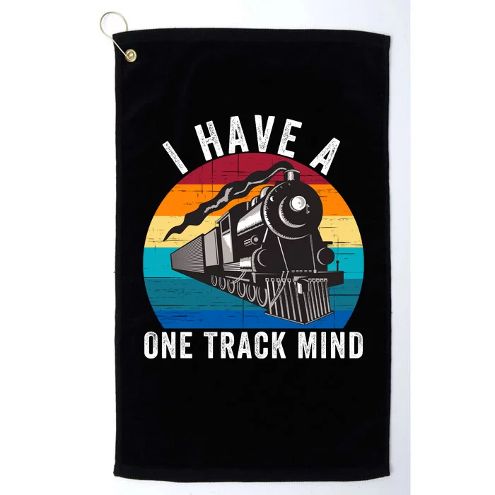 I Have A One Track Mind Locomotives Funny Train Enthusiast Funny Railroad Lover Platinum Collection Golf Towel