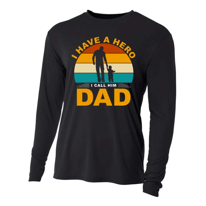 I Have A Hero I Call Him Dad Retro Sunset Cooling Performance Long Sleeve Crew