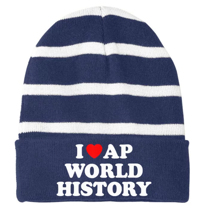 I Heart AP World History Red Heart Funny Retro Design Striped Beanie with Solid Band