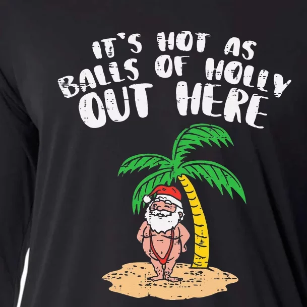 Its Hot As Balls Of Holly Santa Palm Tree Christmas In July Cooling Performance Long Sleeve Crew