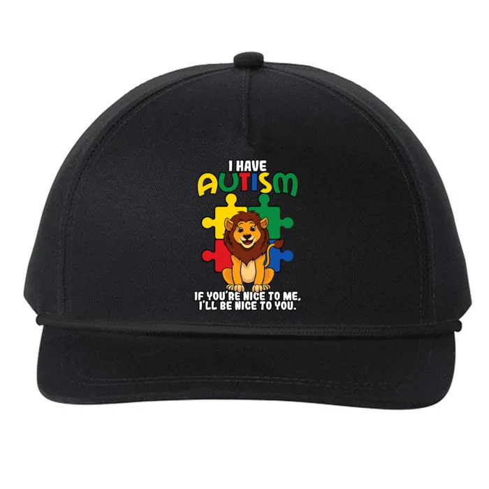 I Have Autism Puzzle Piece Lion Awareness Day Asperger Cute Gift Snapback Five-Panel Rope Hat