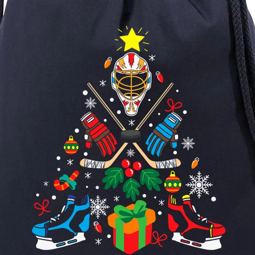 Ice Hockey And Hockey Christmas Trees Funny Gift Or Ice Hockey Cute Gift Drawstring Bag