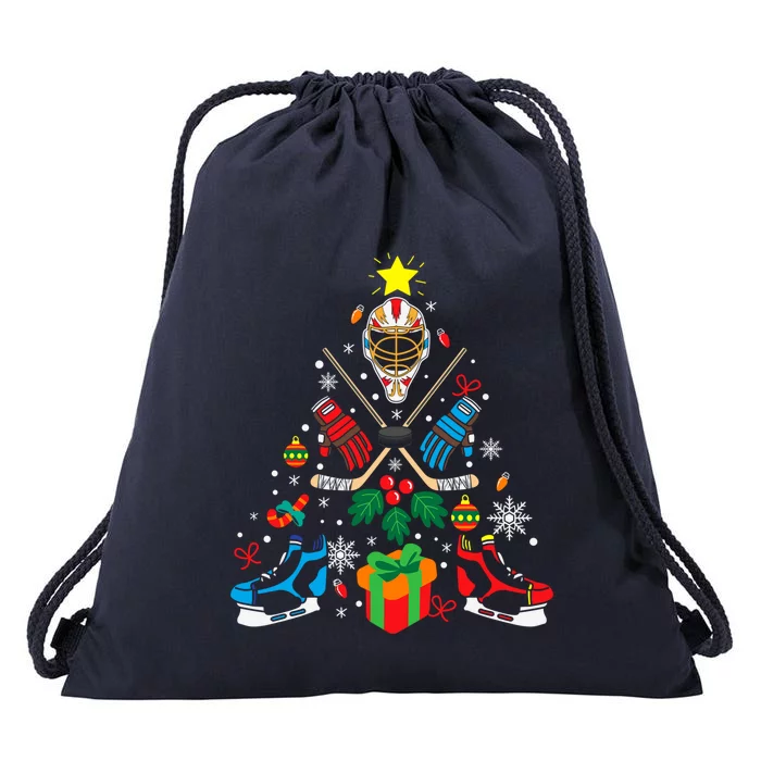 Ice Hockey And Hockey Christmas Trees Funny Gift Or Ice Hockey Cute Gift Drawstring Bag