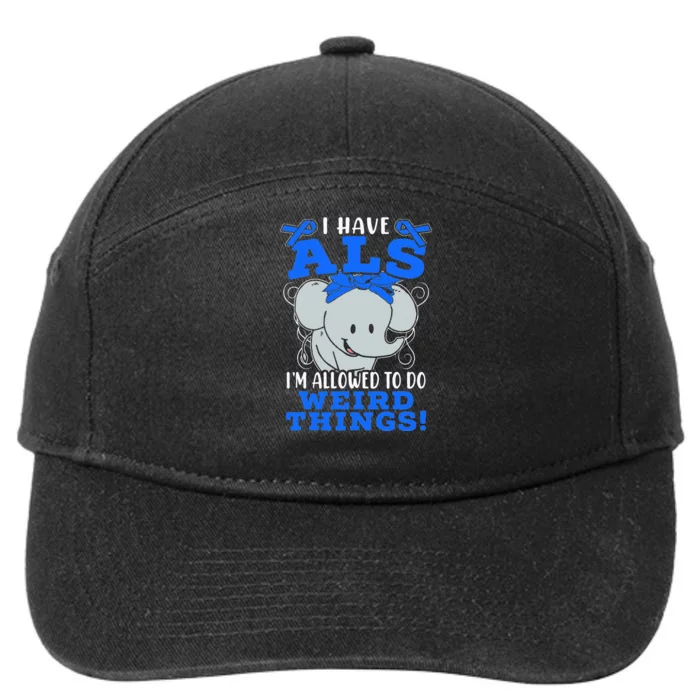 I Have ALS Awareness Ribbon Supporter Warrior Elephant 7-Panel Snapback Hat