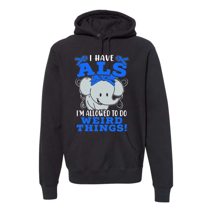 I Have ALS Awareness Ribbon Supporter Warrior Elephant Premium Hoodie