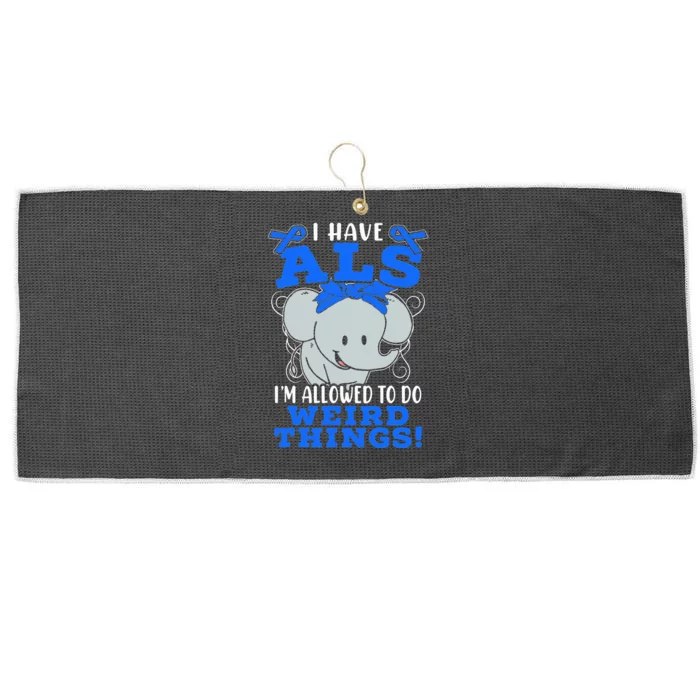 I Have ALS Awareness Ribbon Supporter Warrior Elephant Large Microfiber Waffle Golf Towel