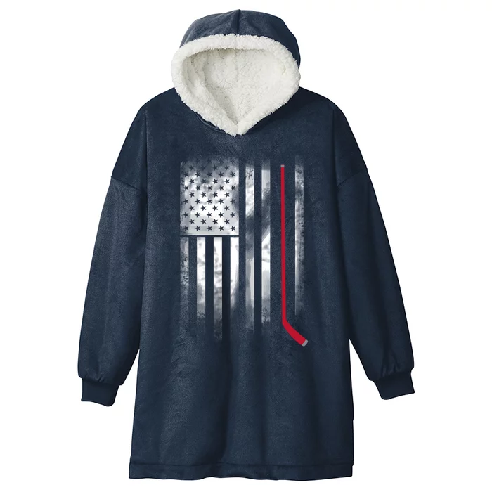 Ice Hockey American Flag Usa Racquet Red Patriot Gift Hooded Wearable Blanket