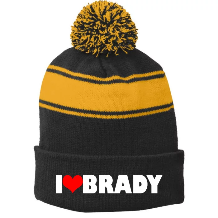 I Heart Brady Stripe Pom Pom Beanie