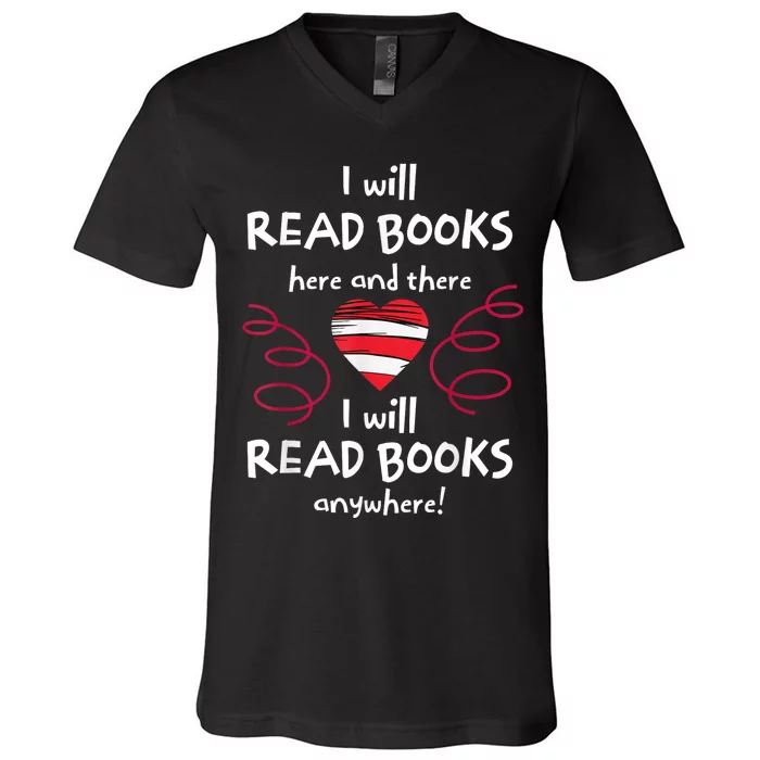 I Heart Books. Book Lovers. Readers. Read More Books V-Neck T-Shirt