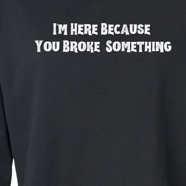 IM Here Because You Broke Something Cropped Pullover Crew