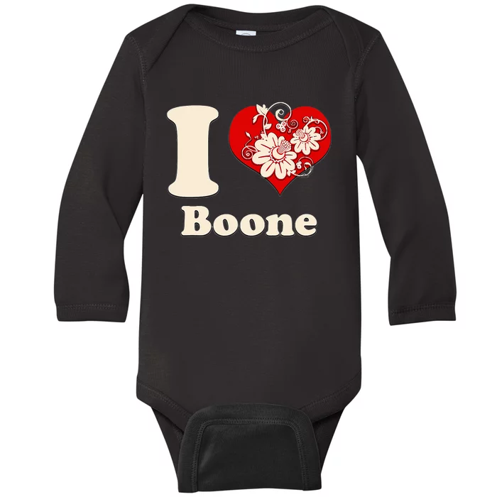 I Heart Boone North Carolina Floral Baby Long Sleeve Bodysuit