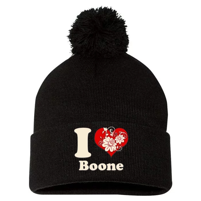 I Heart Boone North Carolina Floral Pom Pom 12in Knit Beanie