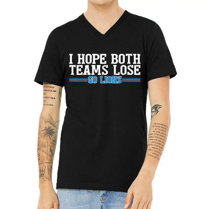 I Hope Both Teams Lose Go Lion V-Neck T-Shirt