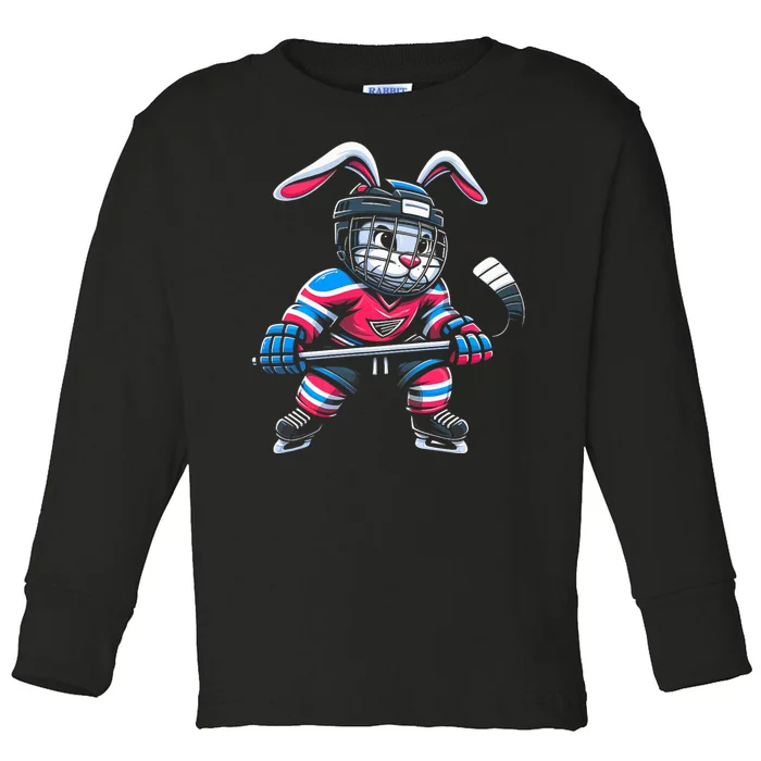 Ice Hockey Bunny Easter Rabbit Hockey Cool Toddler Long Sleeve Shirt