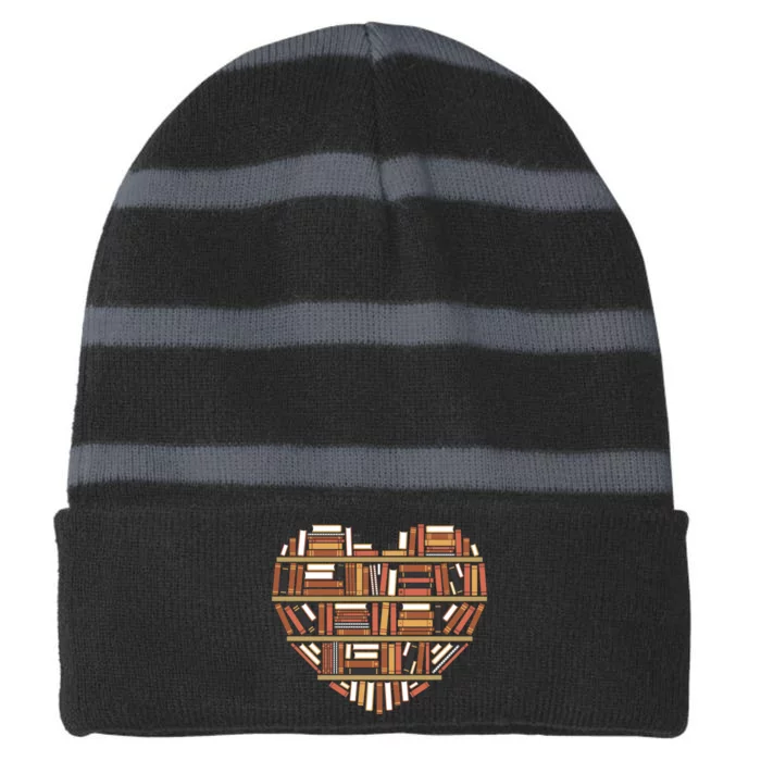 I Heart Books I Love Books Gift Striped Beanie with Solid Band