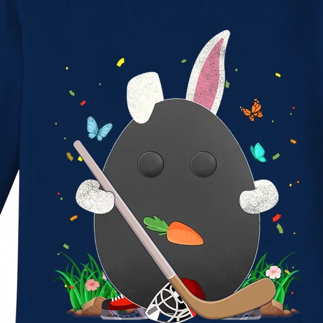 Ice Hockey Ball Egg And Bunny Ears Happy Easter Day Cool Gift Baby Long Sleeve Bodysuit