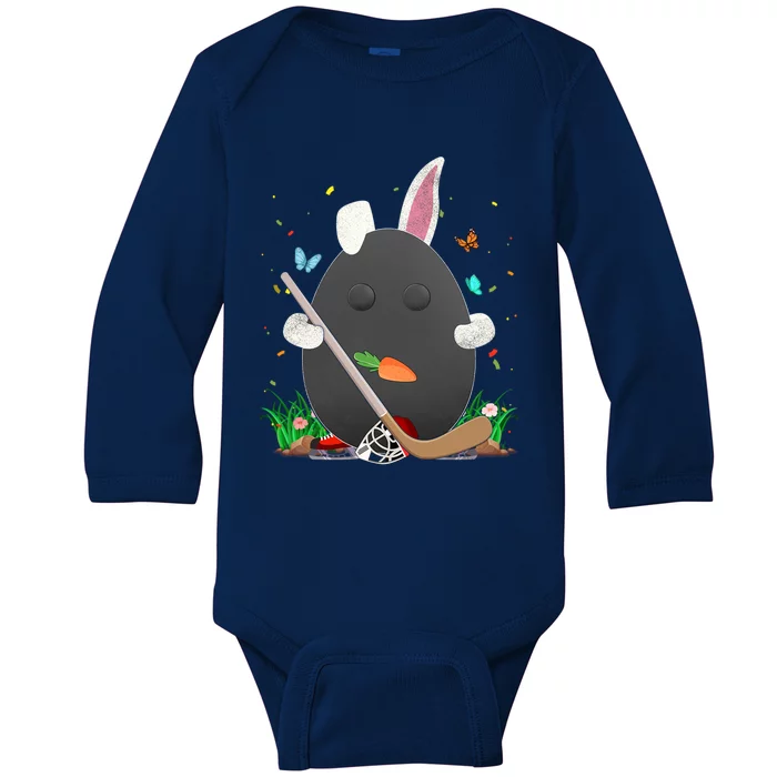 Ice Hockey Ball Egg And Bunny Ears Happy Easter Day Cool Gift Baby Long Sleeve Bodysuit