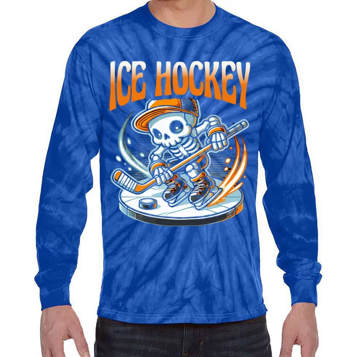 Ice Hockey Cool Skeleton Graphic Cute Gift Tie-Dye Long Sleeve Shirt