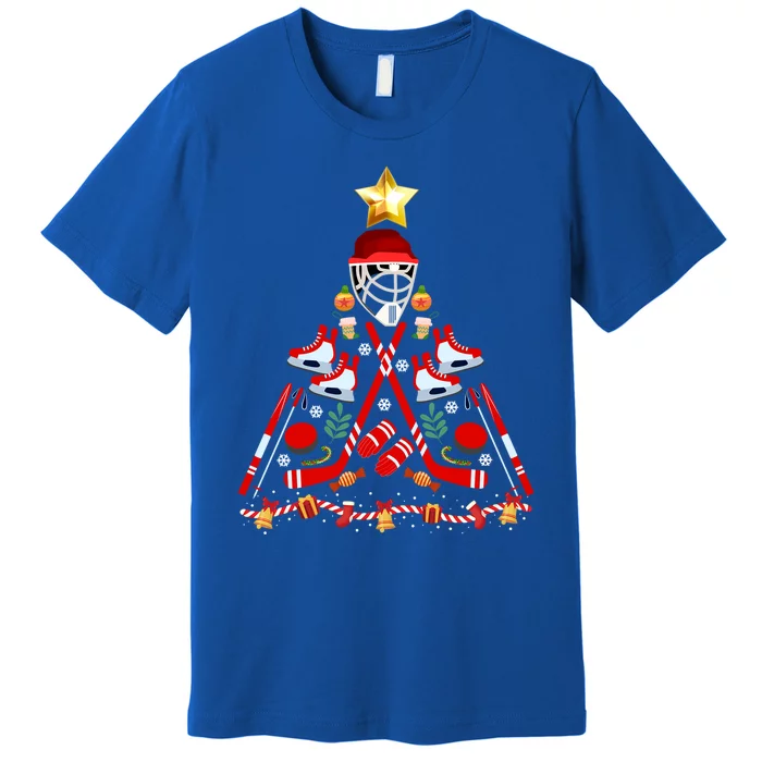 Ice Hockey Christmas Tree Funny Xmas Pjs Player Sports Gift Premium T-Shirt