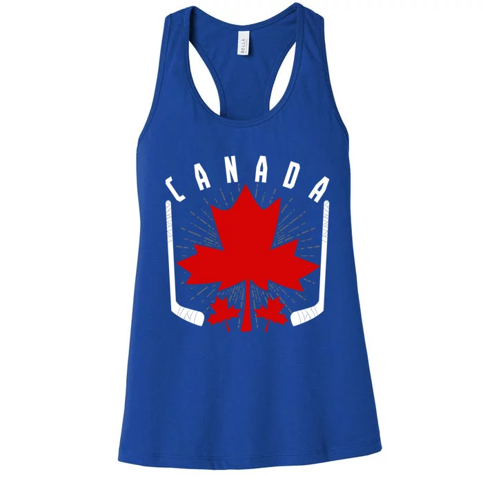 Ice Hockey Canadian Pride Maple Leaf Country Canada Funny Gift Women's Racerback Tank