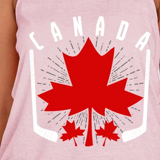 Ice Hockey Canadian Pride Maple Leaf Country Canada Funny Gift Women's Knotted Racerback Tank