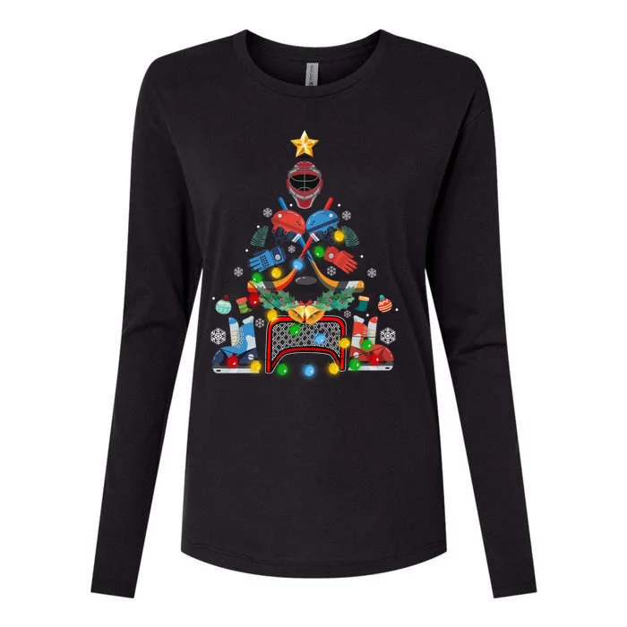 Ice Hockey Christmas Ornat Tree Funny Xmas Funny Gift Womens Cotton Relaxed Long Sleeve T-Shirt