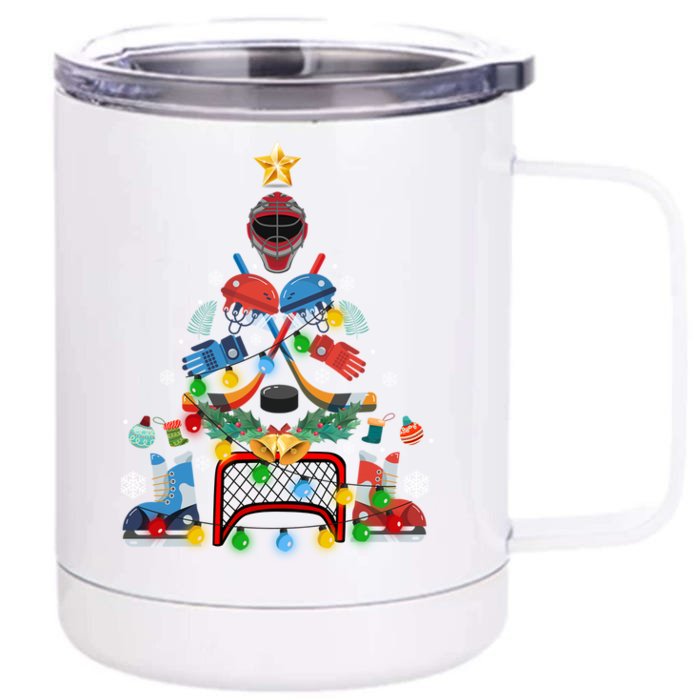 Ice Hockey Christmas Ornat Tree Funny Xmas Funny Gift Front & Back 12oz Stainless Steel Tumbler Cup