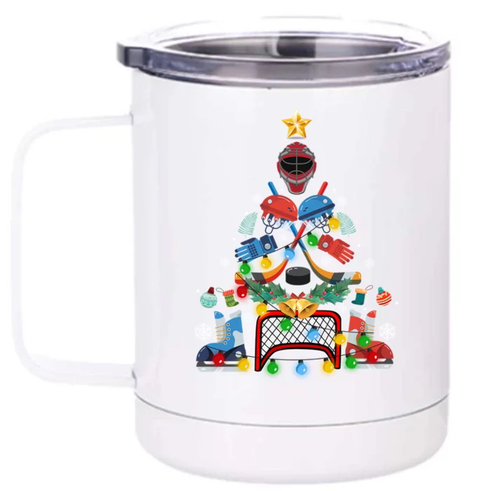 Ice Hockey Christmas Ornat Tree Funny Xmas Funny Gift Front & Back 12oz Stainless Steel Tumbler Cup