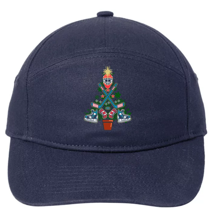 Ice Hockey Christmas Tree Funny Ugly Xmas Gift Gift 7-Panel Snapback Hat