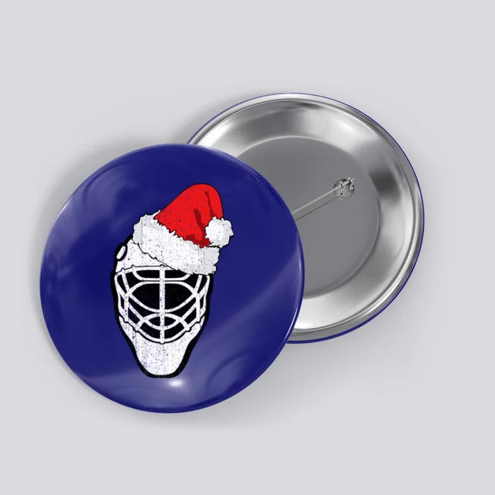 Ice Hockey Christmas Funny Goalie Santa Hat Hockey Fan Great Gift Button