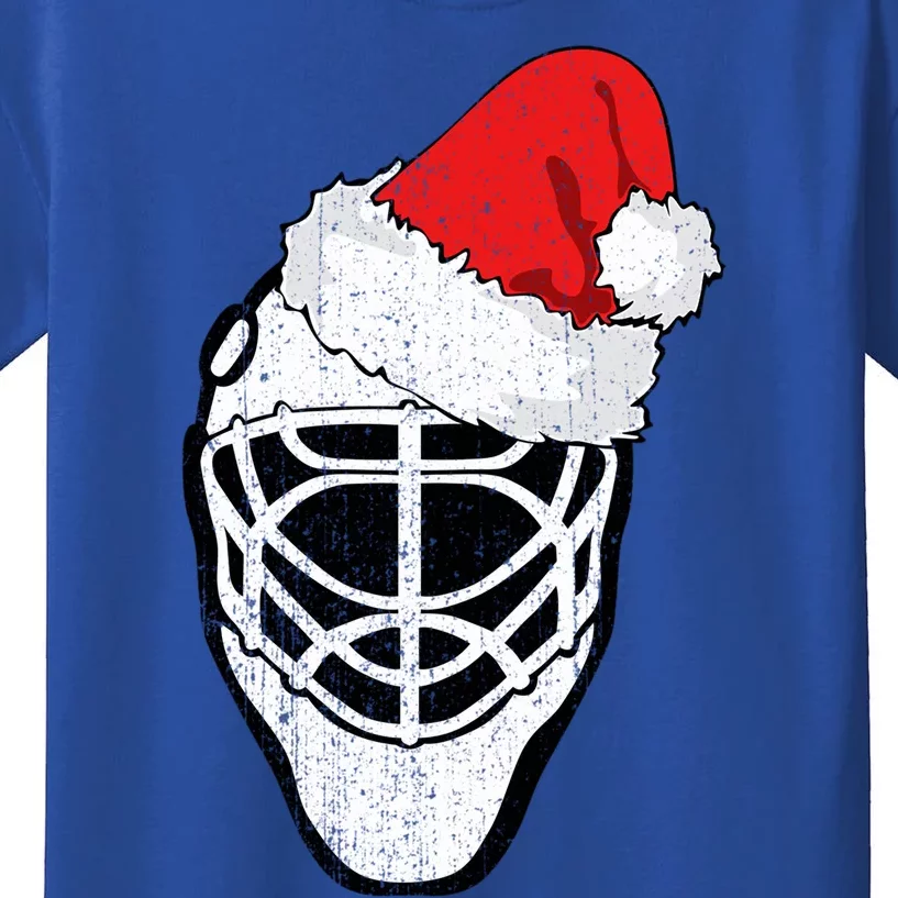 Ice Hockey Christmas Funny Goalie Santa Hat Hockey Fan Great Gift Kids T-Shirt