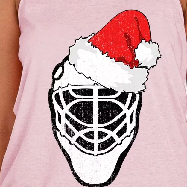 Ice Hockey Christmas Funny Goalie Santa Hat Hockey Fan Great Gift Women's Knotted Racerback Tank