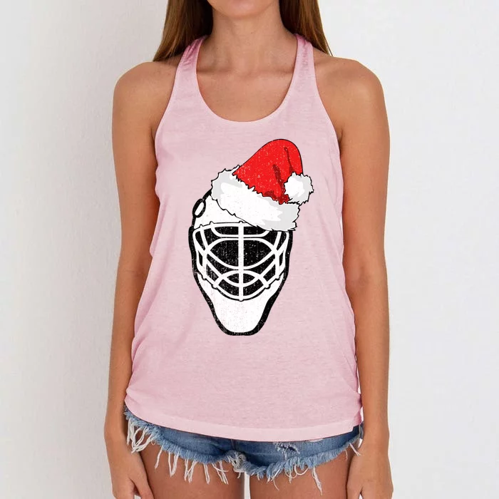 Ice Hockey Christmas Funny Goalie Santa Hat Hockey Fan Great Gift Women's Knotted Racerback Tank