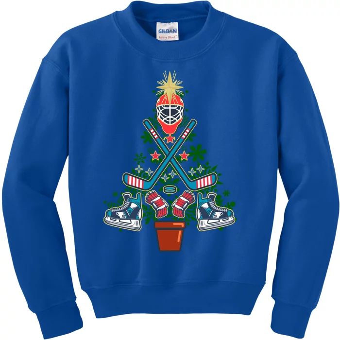 Ice Hockey Christmas Tree Funny Ugly Xmas Gift Great Gift Kids Sweatshirt