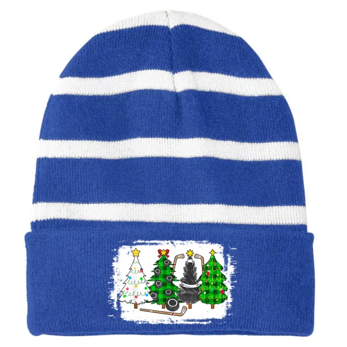 Ice Hockey Christmas Trees Ice Hockey Player Xmas Party Gift Striped Beanie with Solid Band