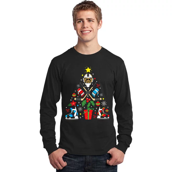 Ice Hockey Christmas Ornament Tree Funny Xmas Gift Boys Tall Long Sleeve T-Shirt